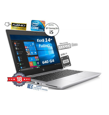 Portátil HP ProBook 640 G4 | CPU Intel  i5-8250U | Mem 8GB-DDR4 | Disco SSD 256GB | Ecrã 14p FullHD 1920*1080 