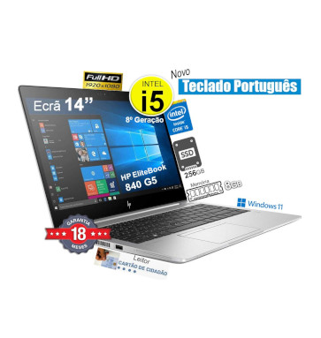 Portátil HP EliteBook 840 G6 Recondicionado | CPU i5-8365U | Mem 8GB | Disco SSD 256GB | Ecrã 14p FHD | Teclado NOVO em Português