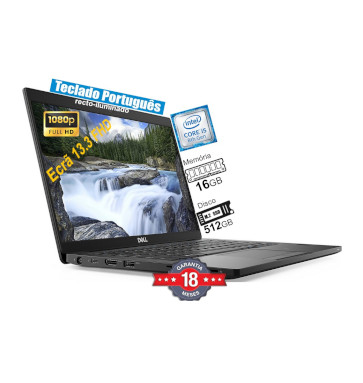 Portátil DELL Latitude 7390  Recondicionado | Intel Core i5-8350U | Mem 16GB DDR4 | Disco SSD 512GB | Ecrã 13.3p FullHD | Teclado em Portugês recto-iluminado | Win 11 PRO